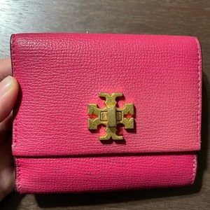 Tory Burch Kira Foldable Medium Wallet Hot Pink Leather